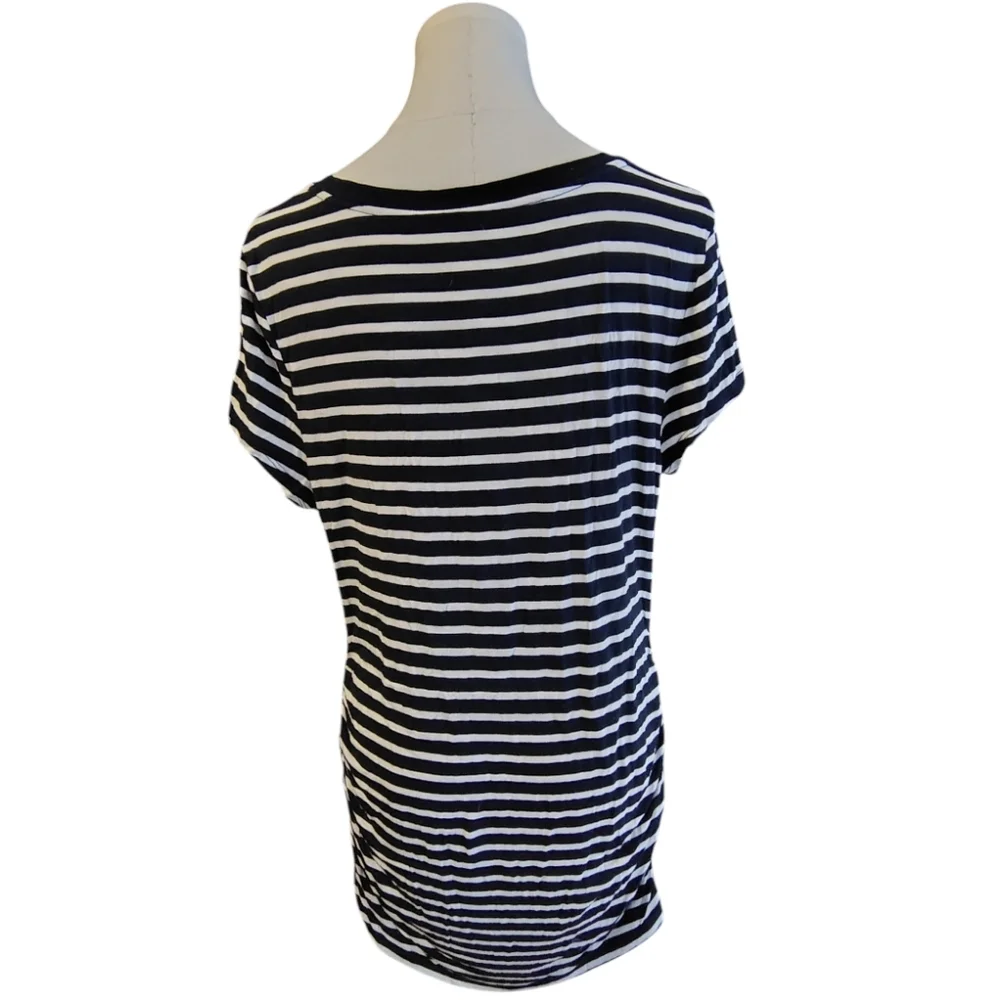 Liz Lange Maternity Navy Blue and White Striped Cinched Stretchy Tee Size XL